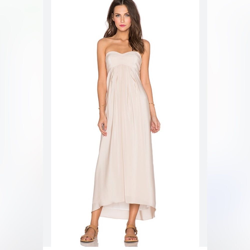 REVOLVE X Amanda Uprichard 100% Silk Tie Back Maxi Dress in Bone Women's Medium